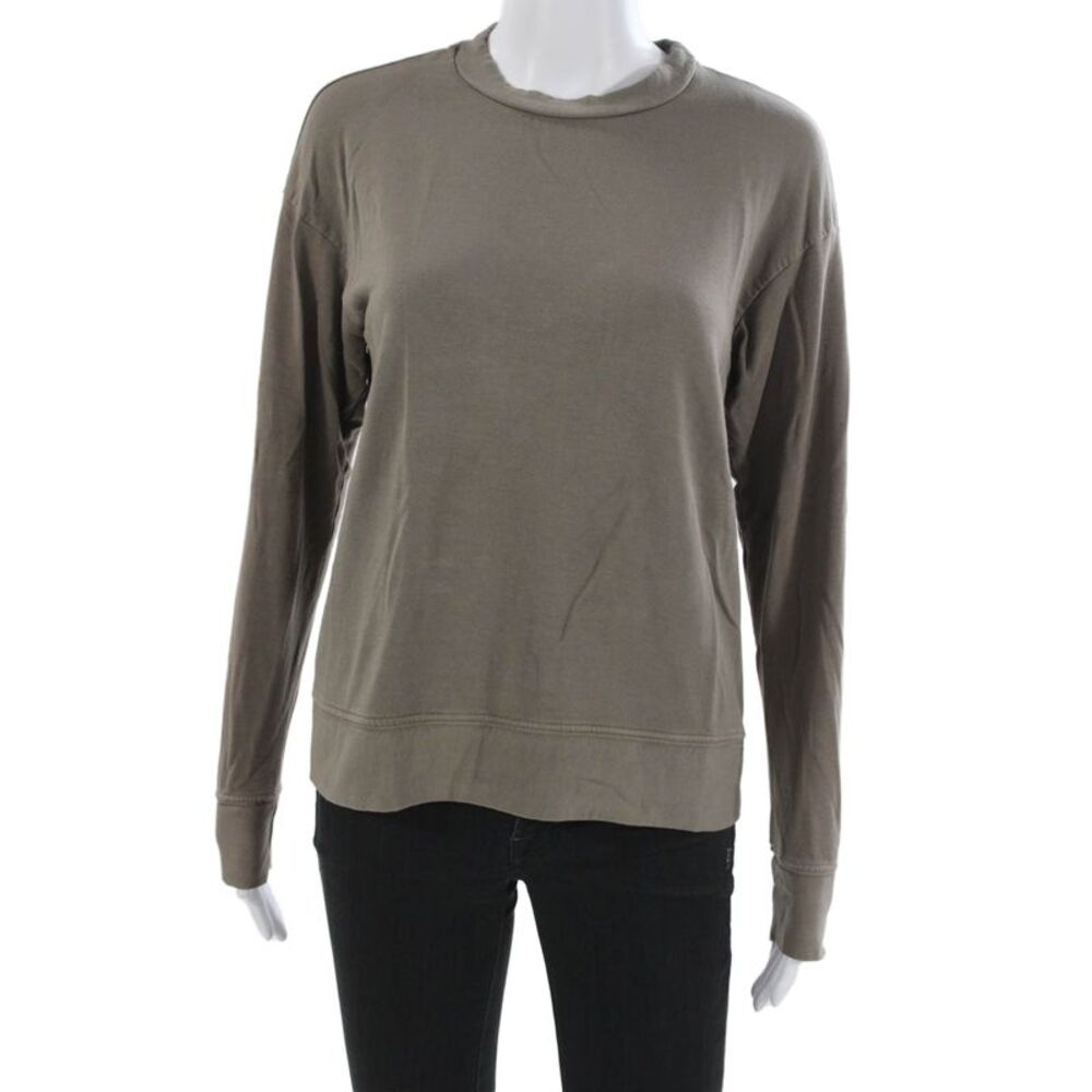 Stateside Womens Pullover Sweatshirt Brown Army Crewneck Long Sleeve Size XS